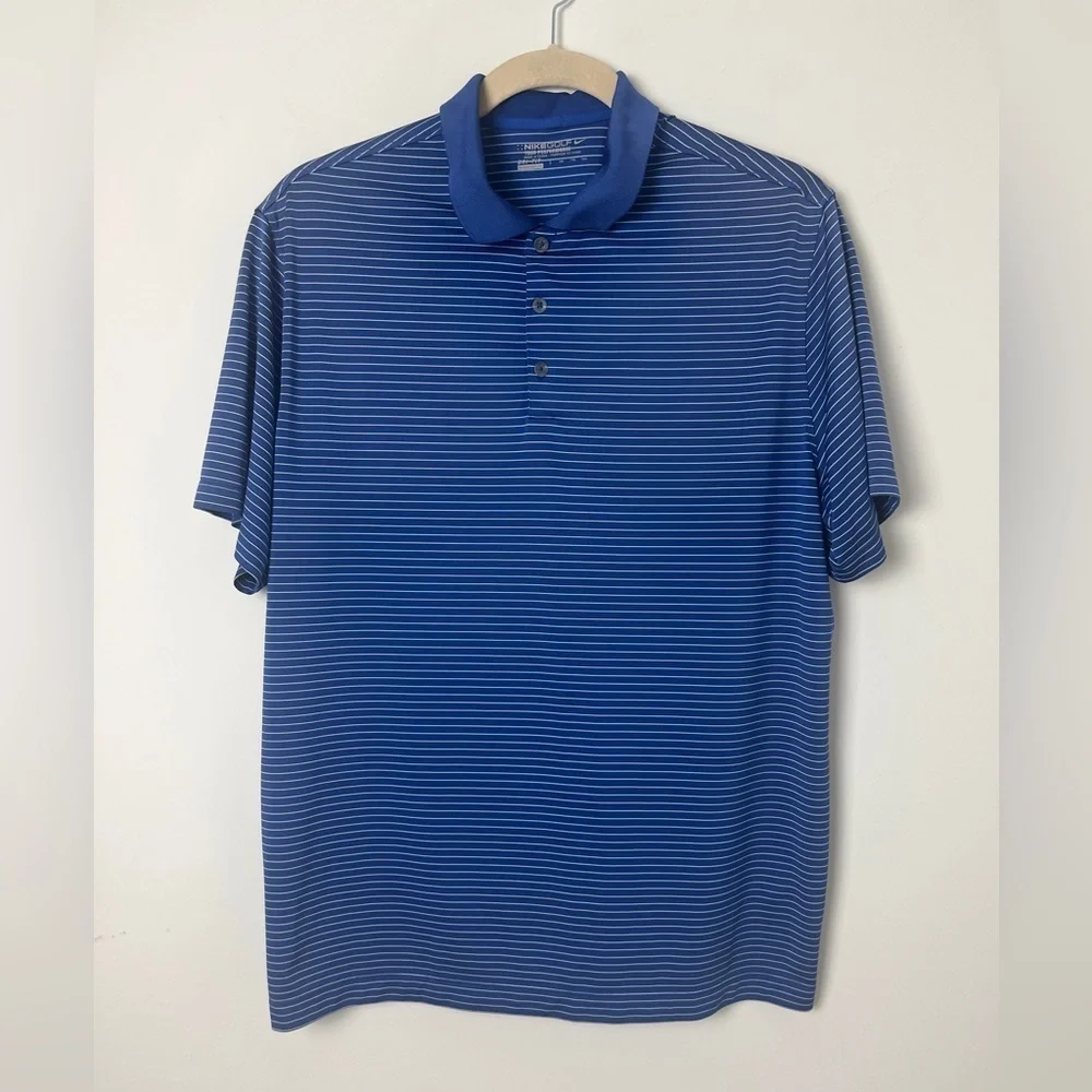 Nike Golf Polo Tour Performance Men's Blue White Stripe Short Sleeve Shirt XXL‎